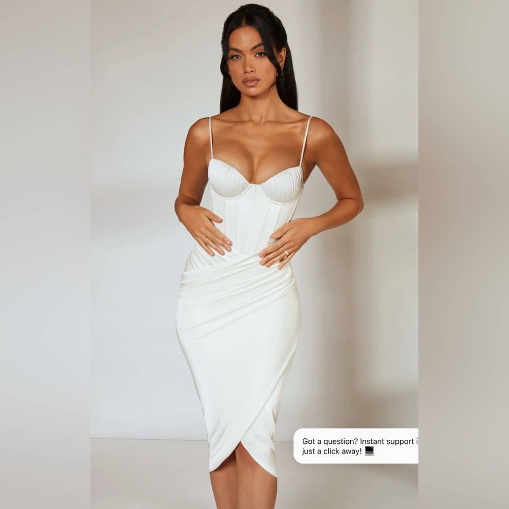 Oh Polly Tenderness Draped Skirt Corset Midi Dress